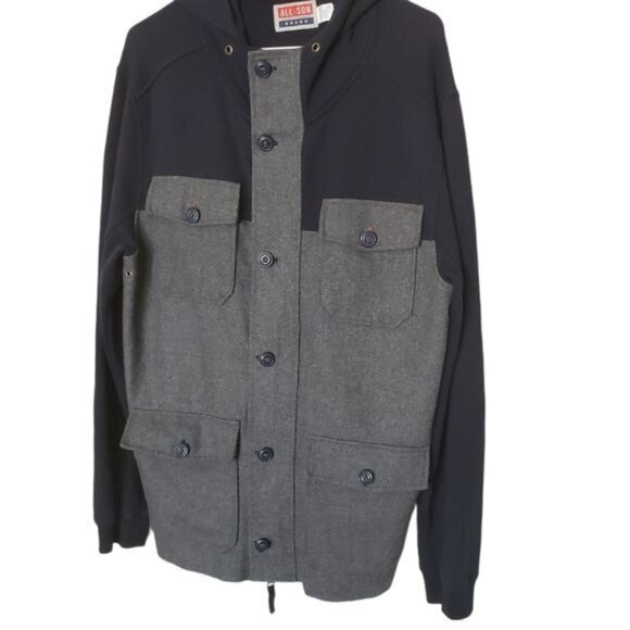 ALL-SON URBAN OUTFITTERS Mens Coat SZ L Wool Gray Navy Color‎ Block Zip Hoodie - Picture 10 of 13